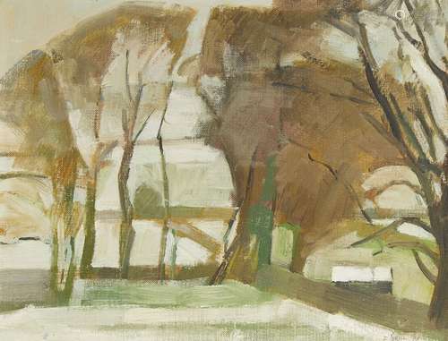 Frederick Brill, British 1920-1984- Winter Trees, 1970; oil on board, signed and dated in pencil,