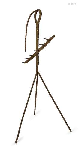 Bryan Illsley, British b.1937- Untitled, rake shape on tripod; wrought iron, 136cm high (ARR)