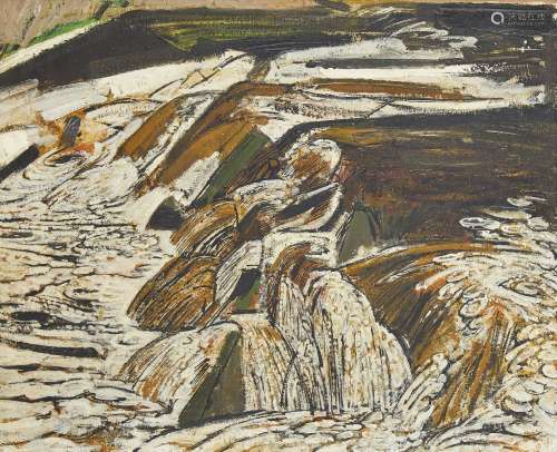 Frederick Brill, British 1920-1984- Highland River in Spate, 1958; oil on canvas, 46x55cm, (ARR)