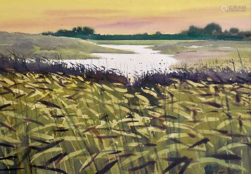 Charles Bartlett RWS RE ARCA, British 1921-2014- Reeds at Blytheburgh; watercolour, signed, 42x58.