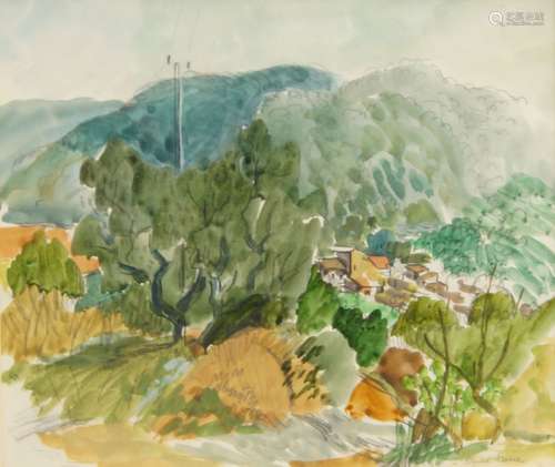 Elizabeth Rivers RHA, Irish/British 1903-1964- A Continental Landscape; watercolour over pencil on