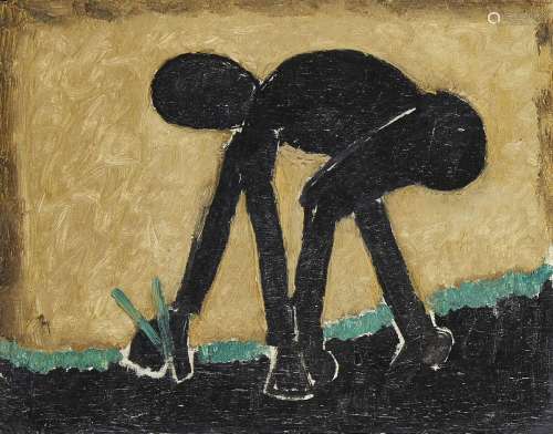 Josef Herman OBE RA, British/Polish 1911-2000- Man in the Field; oil on plywood panel, signed and