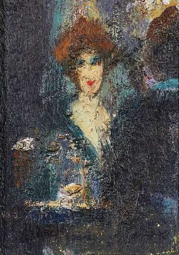 Geoffrey Roper, British b.1942- Barmaid; oil on panel, signed with monogram and dated to verso,