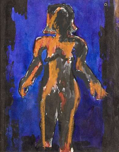 Josef Herman OBE RA, British/Polish 1911-2000- Standing figure; watercolour, 23.5x18.5cm, (ARR)