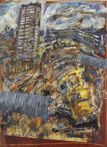 John Keane, British b.1954- Demolishing Divis, 1989; PVA/collage on paper, signed, titled and