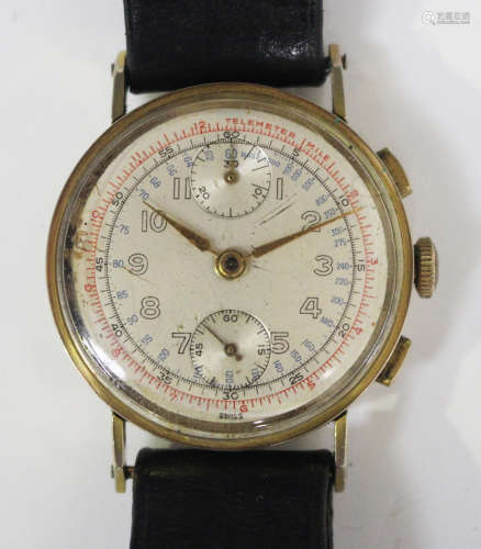 An Optima MoD issue gilt metal cased gentleman's chronograph wristwatch with signed jewelled