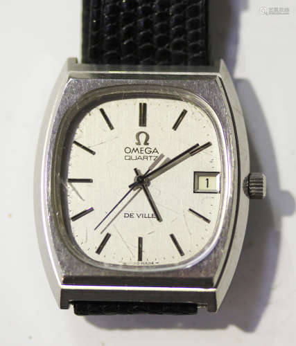 An Omega De Ville Quartz steel cased gentleman's wristwatch, the signed silvered dial with baton