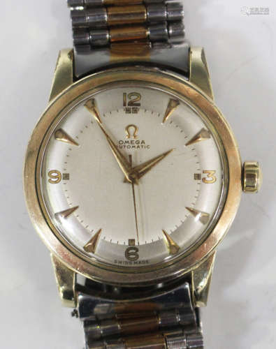 An Omega Automatic gilt metal fronted and steel backed gentleman's wristwatch, circa 1950, the