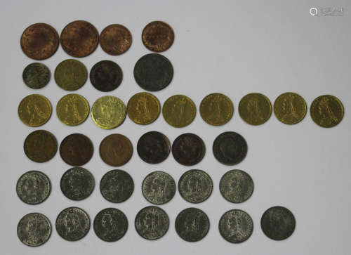 A small collection of Victorian and Edwardian toy money, including two Lauer Nuremberg models, a