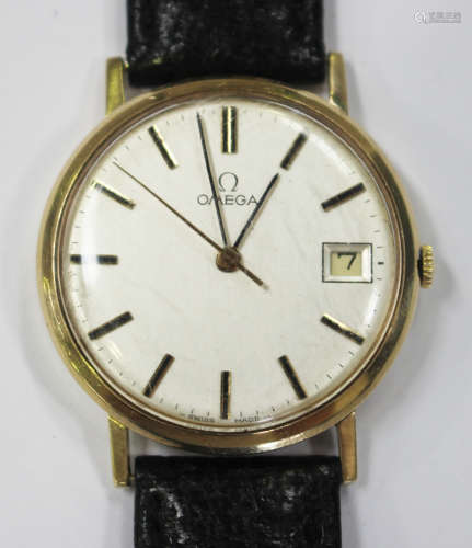 An Omega 9ct gold circular cased gentleman's wristwatch, the signed silvered dial with gilt baton