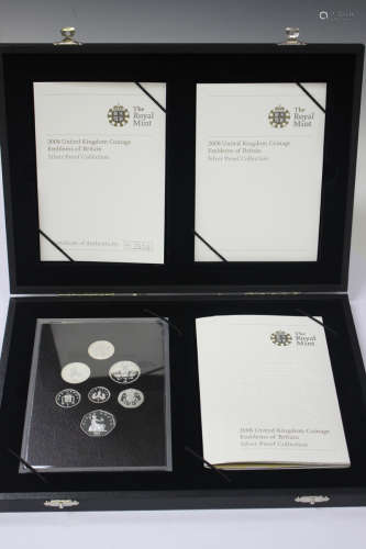An Elizabeth II Royal Mint Emblems of Britain silver proof seven-coin set 2008, cased.Buyer’s