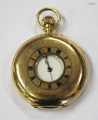 An 18ct gold half-hunting cased gentleman's chronograph pocket watch, the gilt jewelled movement