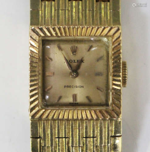 A Rolex Precision 18ct gold lady's bracelet wristwatch with signed jewelled movement, the signed
