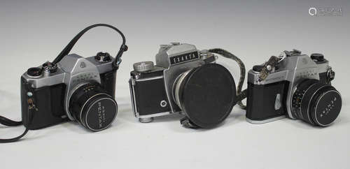 A Pentax SP500 camera with Super-Takumar 1:2/55 lens, a Pentax Spotmatic F with SMC Takumar 1:1.4/50