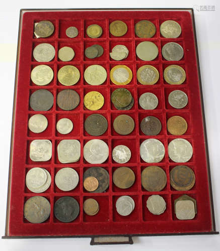 A collection of British and world coinage, including a James I twopence, a James II gun money half-