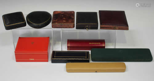 A collection of ten wristwatch, pocket watch and fob watch boxes, including Tudor, Movado, Rolex and