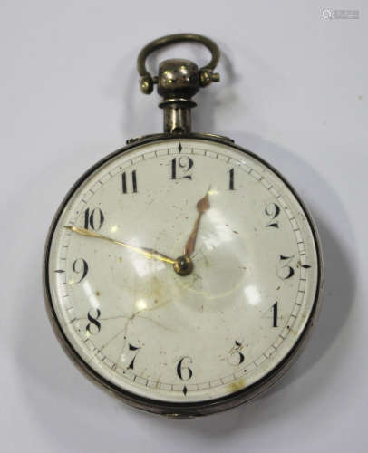 A silver cased keywind open-faced gentleman's pocket watch, the gilt fusee movement with verge