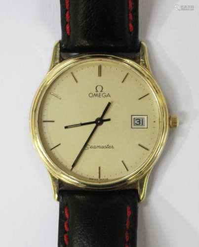 An Omega Seamaster 9ct gold circular cased gentleman's wristwatch, circa 1982, the quartz movement