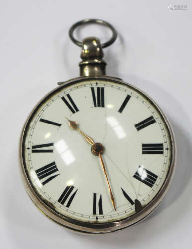 A silver cased keywind open-faced gentleman's pocket watch, the gilt fusee movement with verge