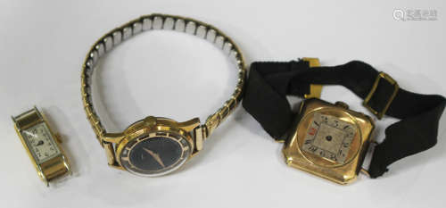 An 18ct two-colour gold rectangular cased lady's wristwatch, the jewelled movement detailed 'Pontiac