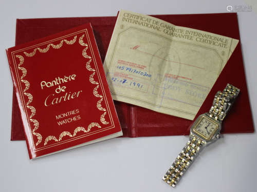 A Cartier Panthère de Cartier Quartz stainless steel and gold cased lady's bracelet wristwatch,