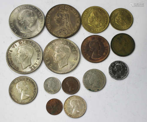 A Victoria Jubilee Head crown 1887, a George VI crown 1937, a South Africa five shillings 1952 and