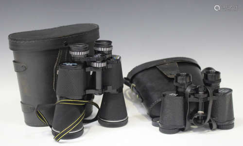 Two pairs of Carl Zeiss Jena Jenoptem 8 x 30W binoculars, cased, a pair of Edwards 8 x 30