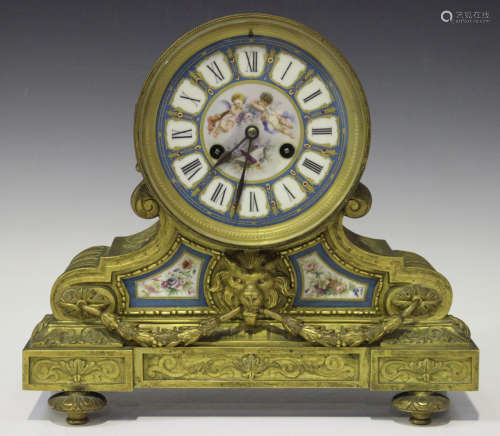 A late 19th century French ormolu and 'Sèvres' style porcelain mantel clock with eight day