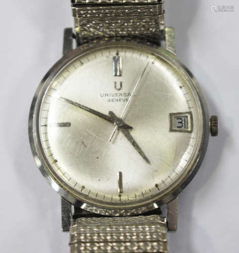 A Universal Genève steel circular cased gentleman's wristwatch, circa 1960s, the signed and jewelled