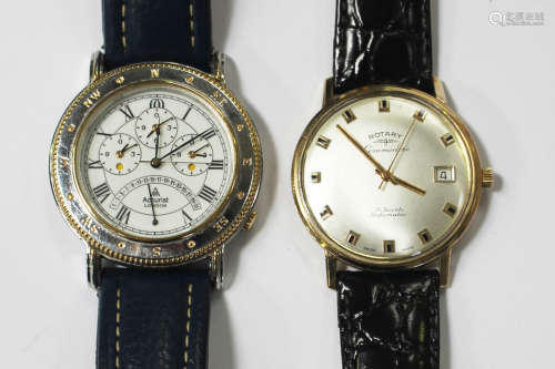 A Rotary Commodore Automatic 9ct gold circular cased gentleman's wristwatch, the signed silvered