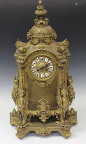 A 19th century French ormolu bracket clock with eight day movement striking on a bell, the