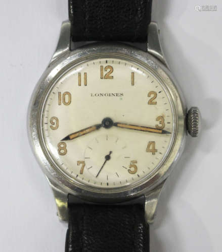A Longines steel cased gentleman's wristwatch, circa 1946, the signed jewelled movement numbered '