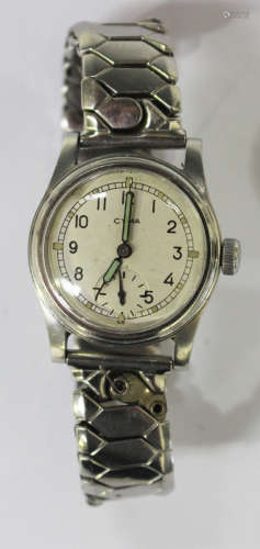 A Cyma MoD issue stainless steel cased gentleman's mid-size wristwatch with signed jewelled