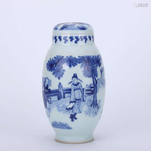 A Chinese Blue and White Figure Painted Porcelain Jar