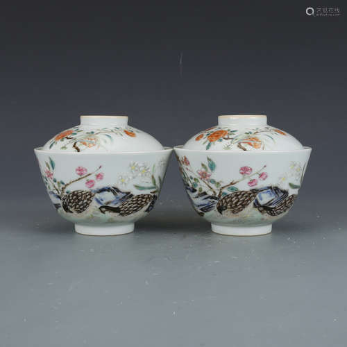 A Pair of Chinese Famille Rose Porcelain Covered Bowls