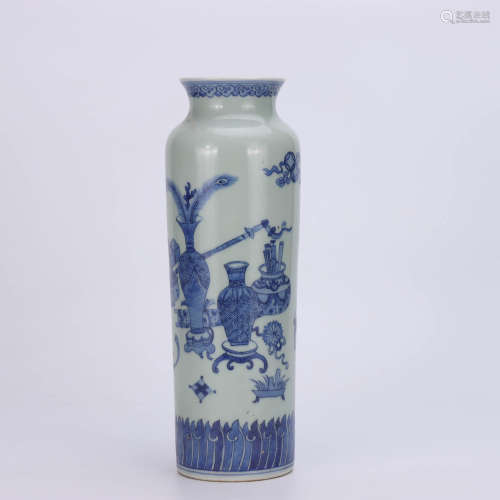 A Chinese Blue and White Floral Porcelain Tube Vase