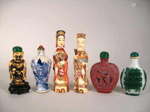 Group of Carved Ivory, Hardstone & other Snuff Bottles, Asian