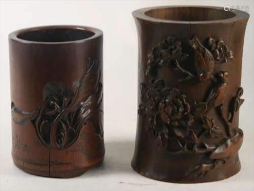 Two Chinese Carved Bamboo Brushpots, 20th century