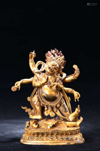 A Chinese Gild Copper Statue of Mahakala