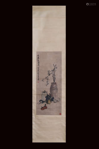 A Chinese Flower-and-plant Vertical Scroll, Wu Changshuo Mark