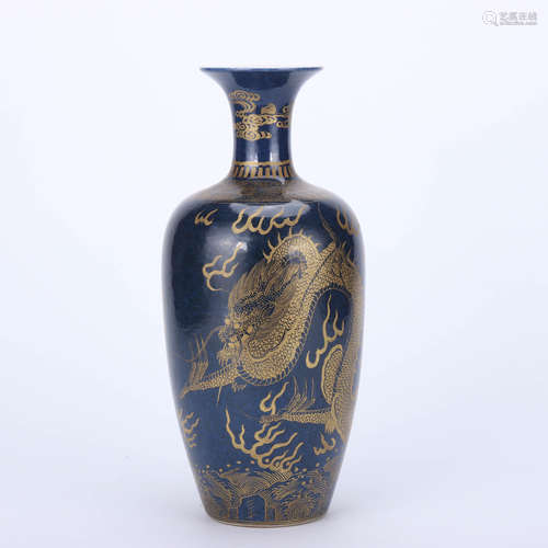 A Chinese Altar Blue Glazed Painted Porcelain Vase