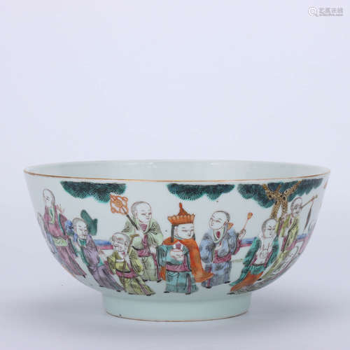 A Chinese Famille Rose 18 Arhats Painted Porcelain Bowl