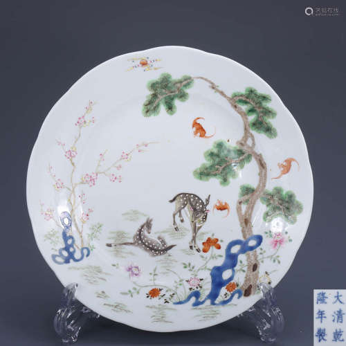 A Chinese Famille Rose Deer Painted Porcelain Plate
