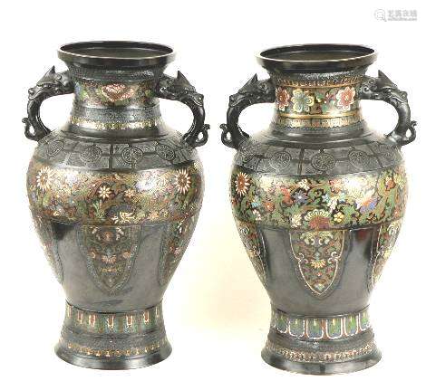 A Pair of Large Japanese Bronze Urns