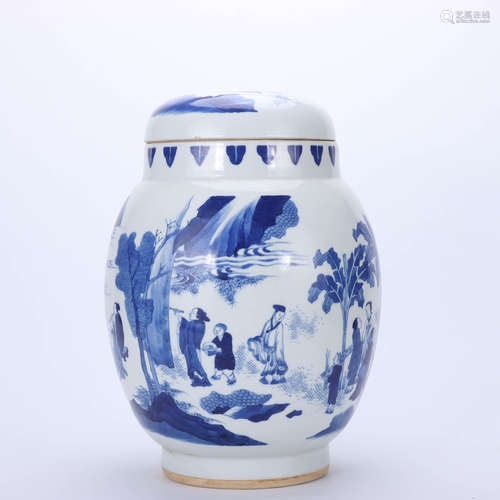 A Chinese Blue and White Figure Painted Porcelain Jar