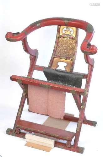 A Red Lacquered Japanese Folding Chair