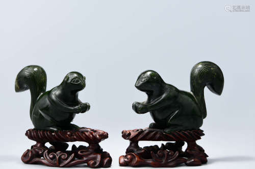 A Pair of Chinese Jasper Squirrels