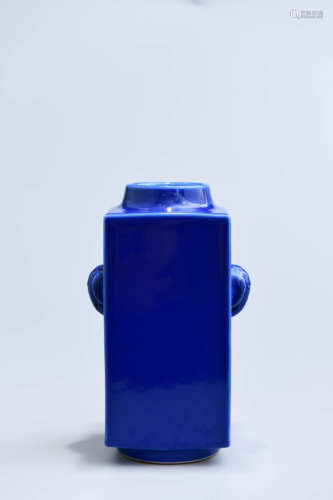 A Chinese Blue Glazed Porcelain Squared Vase