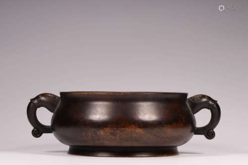 A Chinese Double-eared Bronze Censer