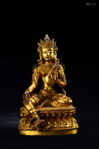 A Chinese Gild Copper Statue of Green Tara